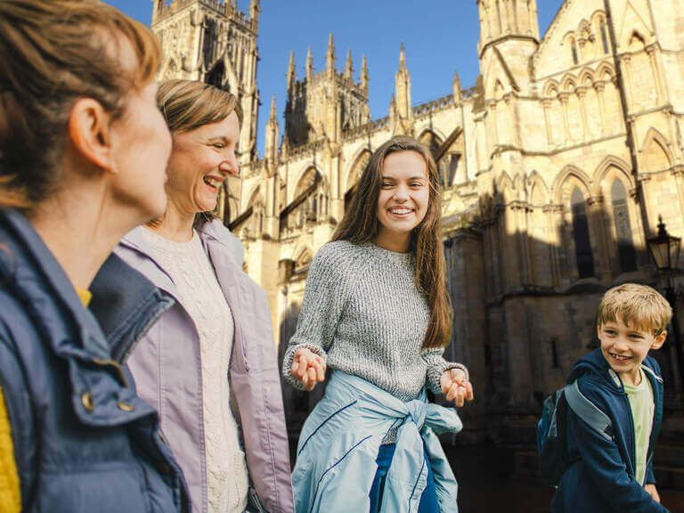 A family walking through the streets of York