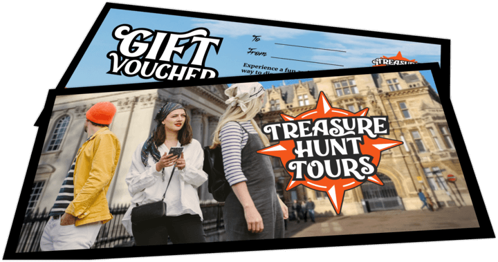 A photo of a physical gift voucher for a treasure hunt.