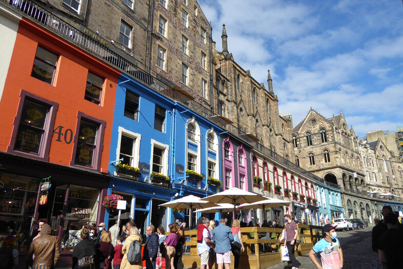 The colourful and historic buildings of West Bow Street